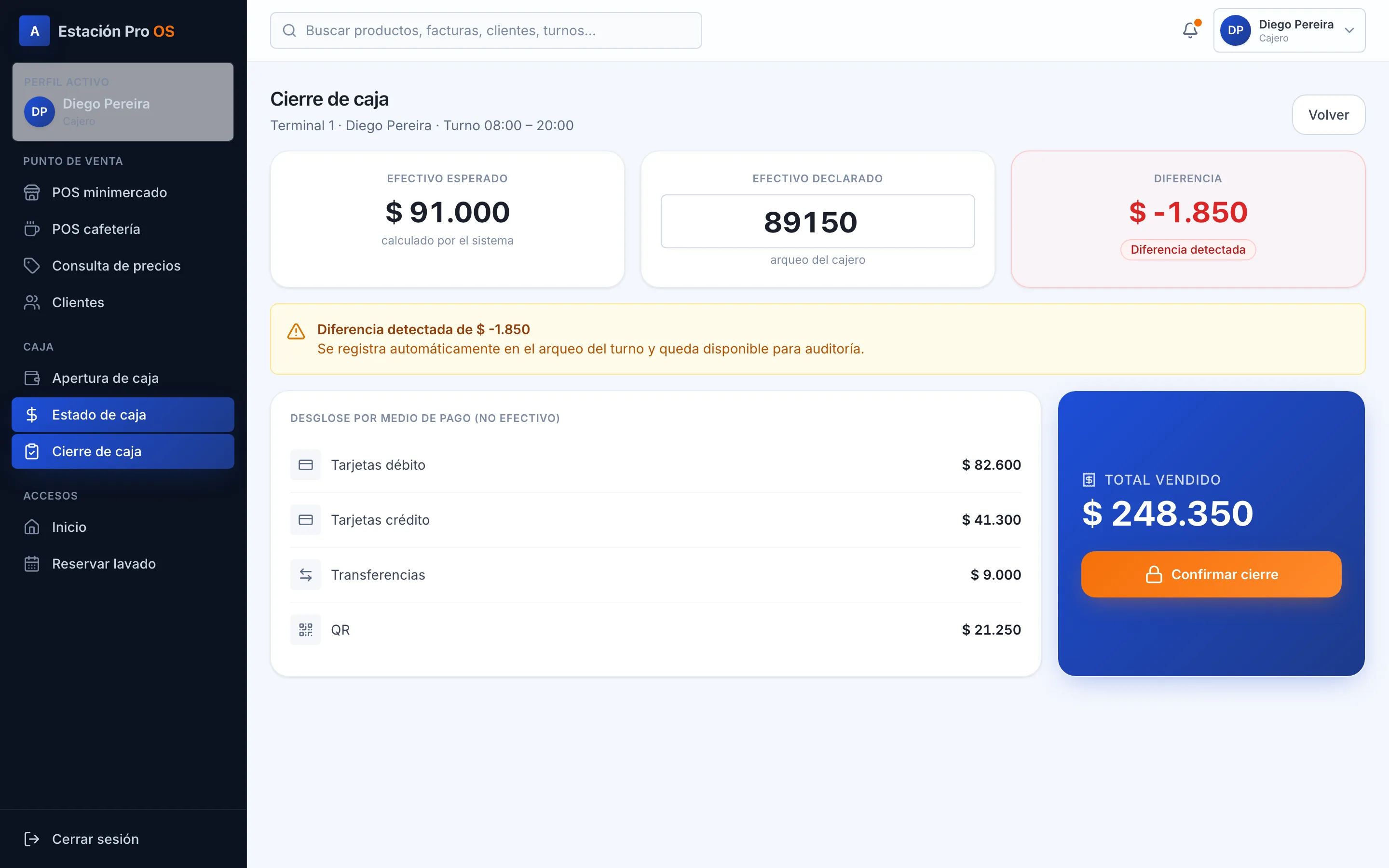 Estación Pro OS — Cierre de caja