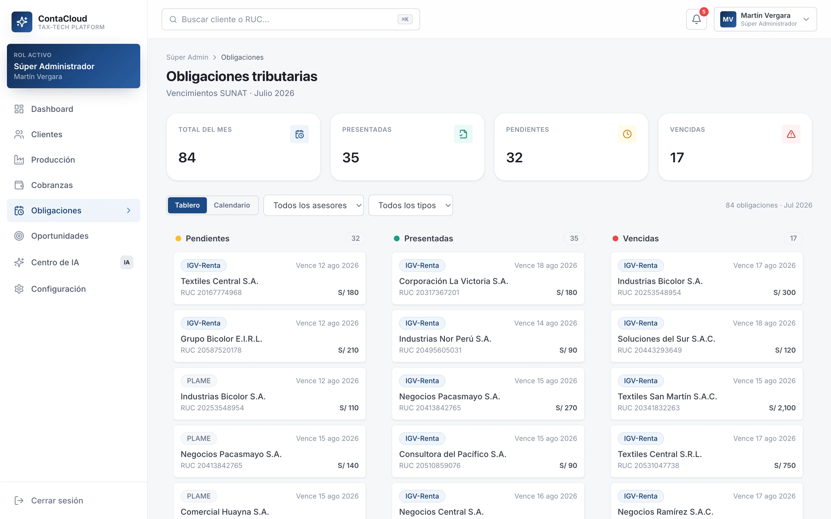 ContaCloud — Obligaciones tributarias